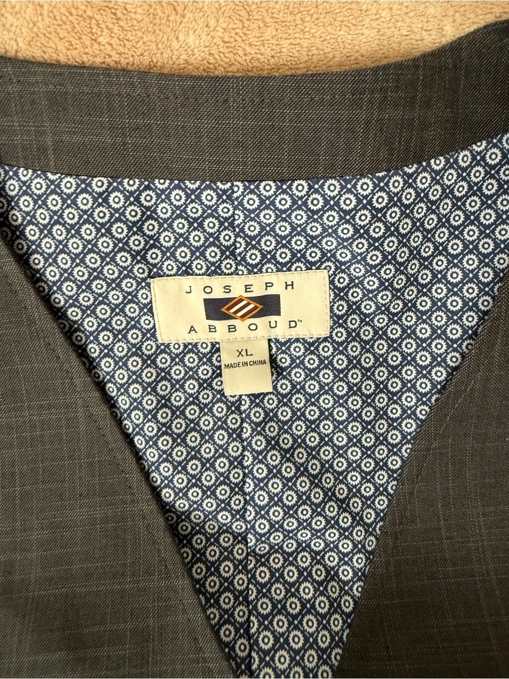 Joseph Abboud Dark Gray Vest with Blue Patterned Lining